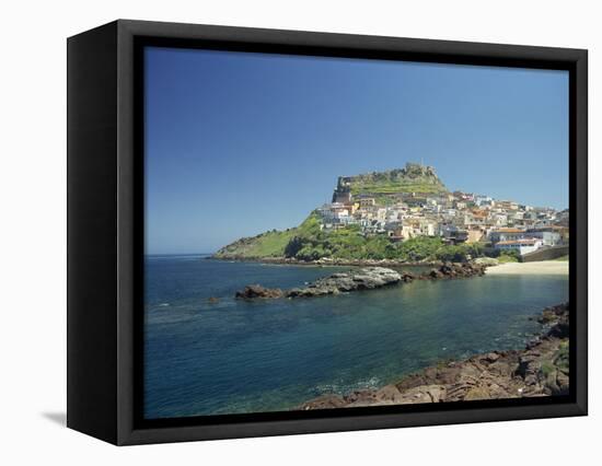 Rocky Coast and the Houses and Fort of Castelsardo on the Island of Sardinia, Italy, Mediterranean-Terry Sheila-Framed Stretched Canvas