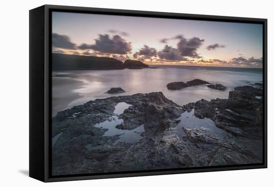 Rocky Coast at Treyarnon Bay at Sunset, Cornwall, England, United Kingdom, Europe-Matthew-Framed Stretched Canvas