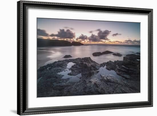 Rocky Coast at Treyarnon Bay at Sunset, Cornwall, England, United Kingdom, Europe-Matthew-Framed Photographic Print