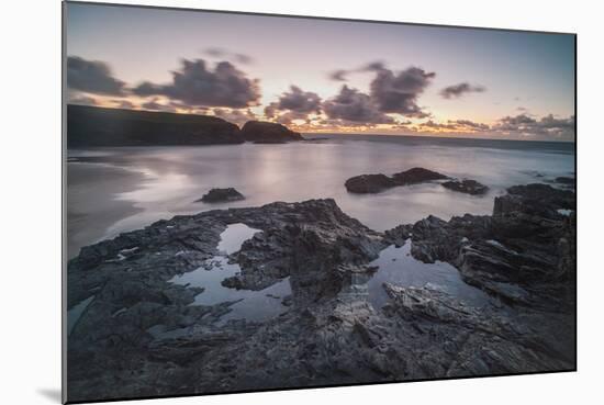 Rocky Coast at Treyarnon Bay at Sunset, Cornwall, England, United Kingdom, Europe-Matthew-Mounted Photographic Print