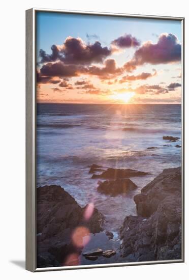 Rocky Coast at Treyarnon Bay at Sunset, Cornwall, England, United Kingdom, Europe-Matthew-Framed Photographic Print