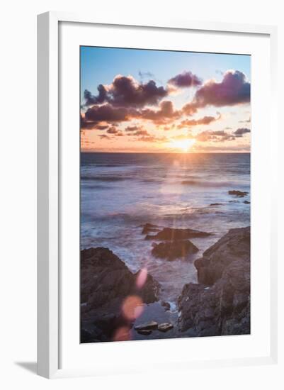 Rocky Coast at Treyarnon Bay at Sunset, Cornwall, England, United Kingdom, Europe-Matthew-Framed Photographic Print