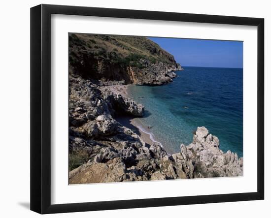 Rocky Coast, Island of Sicily, Italy, Mediterranean-Julian Pottage-Framed Photographic Print