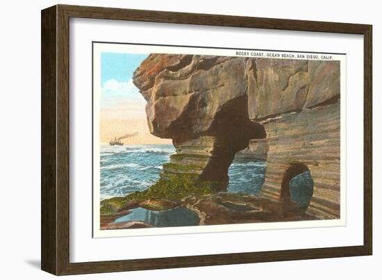 Rocky Coast, Ocean Beach, San Diego, California-null-Framed Art Print