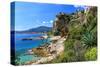 Rocky Coast with View of Menton in France near Ventimiglia, Province of Imperia, Liguria, Italy-null-Stretched Canvas