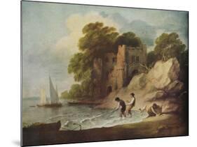 ''Rocky Coastal Scene with Ruined Castle, Boats and Fishermen', 1780-1781 (1946)-Thomas Gainsborough-Mounted Giclee Print