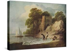 ''Rocky Coastal Scene with Ruined Castle, Boats and Fishermen', 1780-1781 (1946)-Thomas Gainsborough-Stretched Canvas