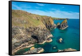 Rocky coastal scenery at Kynance Cove on the Lizard Peninsula in Cornwall, England-Andrew Michael-Framed Stretched Canvas