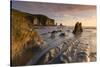 Rocky cove in golden evening light, Bantham Beach, South Hams, Devon, UK.-Adam Burton-Stretched Canvas
