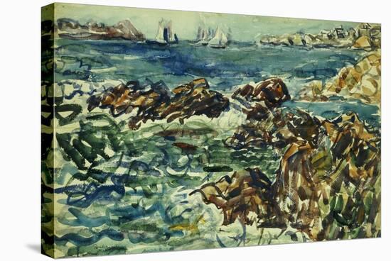 Rocky Cove with Village and Sketch of Rocks-Maurice Brazil Prendergast-Stretched Canvas