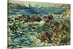 Rocky Cove with Village and Sketch of Rocks-Maurice Brazil Prendergast-Stretched Canvas