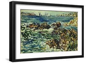 Rocky Cove with Village and Sketch of Rocks-Maurice Brazil Prendergast-Framed Giclee Print