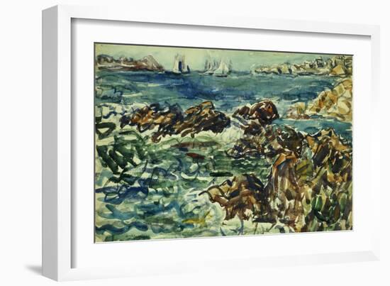 Rocky Cove with Village and Sketch of Rocks-Maurice Brazil Prendergast-Framed Giclee Print