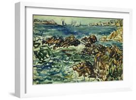 Rocky Cove with Village and Sketch of Rocks-Maurice Brazil Prendergast-Framed Giclee Print