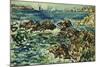 Rocky Cove with Village and Sketch of Rocks-Maurice Brazil Prendergast-Mounted Giclee Print