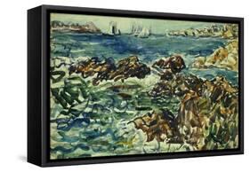 Rocky Cove with Village and Sketch of Rocks-Maurice Brazil Prendergast-Framed Stretched Canvas