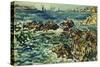 Rocky Cove with Village and Sketch of Rocks-Maurice Brazil Prendergast-Stretched Canvas