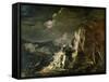 Rocky Landscape with a Huntsman and Warriors-Salvator Rosa-Framed Stretched Canvas