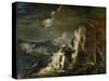 Rocky Landscape with a Huntsman and Warriors-Salvator Rosa-Stretched Canvas