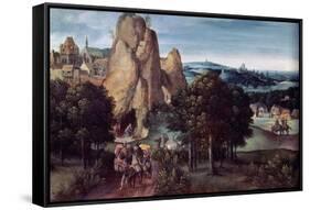 ROCKY LANDSCAPE WITH CARAVAN OF CAMELS AND SAINT JERONIMO PENITENT-JOACHIM PATINIR-Framed Stretched Canvas