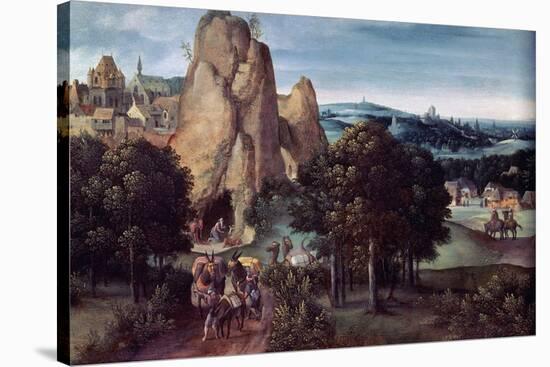 ROCKY LANDSCAPE WITH CARAVAN OF CAMELS AND SAINT JERONIMO PENITENT-JOACHIM PATINIR-Stretched Canvas