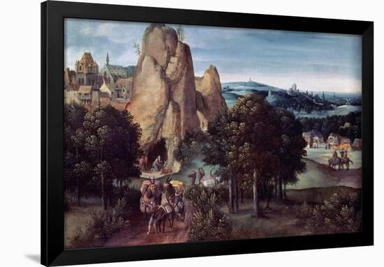 ROCKY LANDSCAPE WITH CARAVAN OF CAMELS AND SAINT JERONIMO PENITENT-JOACHIM PATINIR-Framed Poster