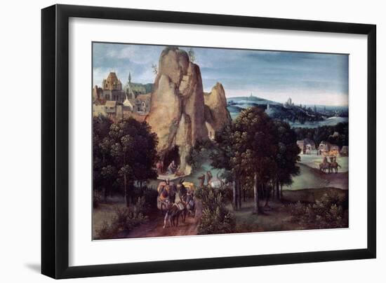 ROCKY LANDSCAPE WITH CARAVAN OF CAMELS AND SAINT JERONIMO PENITENT-JOACHIM PATINIR-Framed Premium Giclee Print