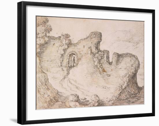 Rocky Landscape with Ruins, Forming the Profile of a Man's Face, C. 1650-Herman Saftleven-Framed Giclee Print