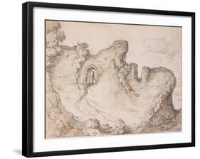 Rocky Landscape with Ruins, Forming the Profile of a Man's Face, C. 1650-Herman Saftleven-Framed Giclee Print