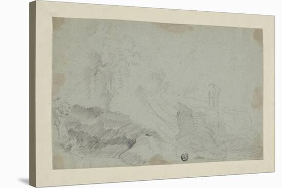 Rocky Landscape with Standing Figure-Richard Wilson-Stretched Canvas