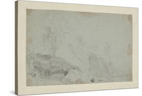 Rocky Landscape with Standing Figure-Richard Wilson-Stretched Canvas