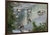 Rocky Mountain Elk Herd Crossing Mountain Stream-Ken Archer-Framed Photographic Print