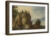 Rocky Mountain Landscape with a Left Castle Situated on a High Rock-Joos de Momper II-Framed Art Print