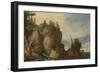 Rocky Mountain Landscape with a Left Castle Situated on a High Rock-Joos de Momper II-Framed Art Print