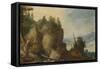 Rocky Mountain Landscape with a Left Castle Situated on a High Rock-Joos de Momper II-Framed Stretched Canvas