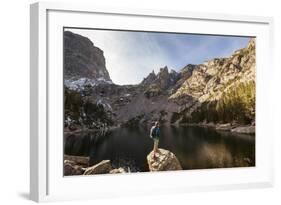 Rocky Mountain National Park, Colorado: An Adult Male Stands Alongside Emerald Lake-Ian Shive-Framed Photographic Print