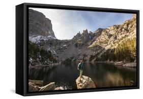 Rocky Mountain National Park, Colorado: An Adult Male Stands Alongside Emerald Lake-Ian Shive-Framed Stretched Canvas