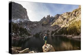 Rocky Mountain National Park, Colorado: An Adult Male Stands Alongside Emerald Lake-Ian Shive-Stretched Canvas