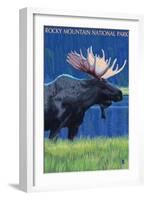 Rocky Mountain National Park, Colorado, Moose at Night-Lantern Press-Framed Art Print