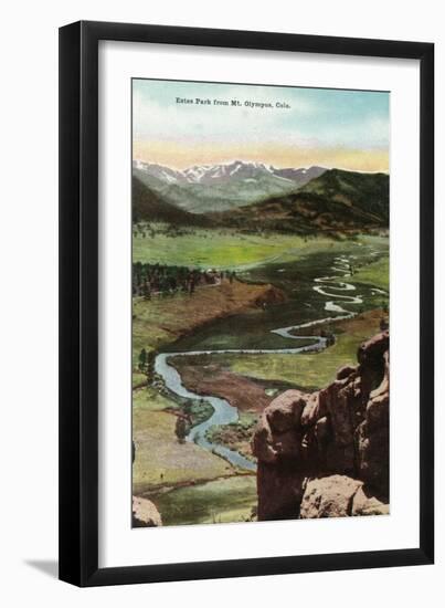 Rocky Mountain National Park, Colorado, Mt. Olympus Aerial View of Estes Park-Lantern Press-Framed Art Print