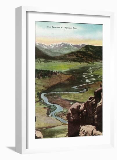 Rocky Mountain National Park, Colorado, Mt. Olympus Aerial View of Estes Park-Lantern Press-Framed Art Print