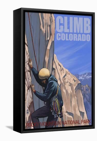 Rocky Mountain National Park, Colorado, Rock Climber-Lantern Press-Framed Stretched Canvas