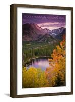 Rocky Mountain National Park, Colorado - Sunset and Lake-Lantern Press-Framed Art Print