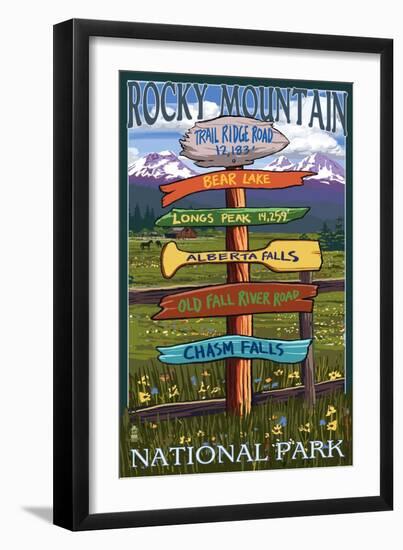 Rocky Mountain National Park, Colorado - Trail Ridge Road, Sign Destinations-Lantern Press-Framed Art Print