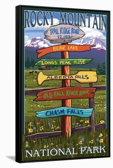 Rocky Mountain National Park, Colorado - Trail Ridge Road, Sign Destinations-Lantern Press-Framed Stretched Canvas