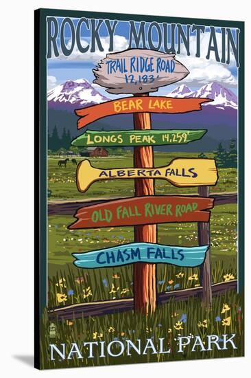Rocky Mountain National Park, Colorado - Trail Ridge Road, Sign Destinations-Lantern Press-Stretched Canvas