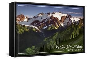 Rocky Mountain National Park - Mountains and Trees-Lantern Press-Framed Stretched Canvas