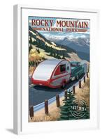 Rocky Mountain National Park - Retro Camper - Rubber Stamp-Lantern Press-Framed Art Print