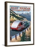 Rocky Mountain National Park - Retro Camper - Rubber Stamp-Lantern Press-Framed Art Print