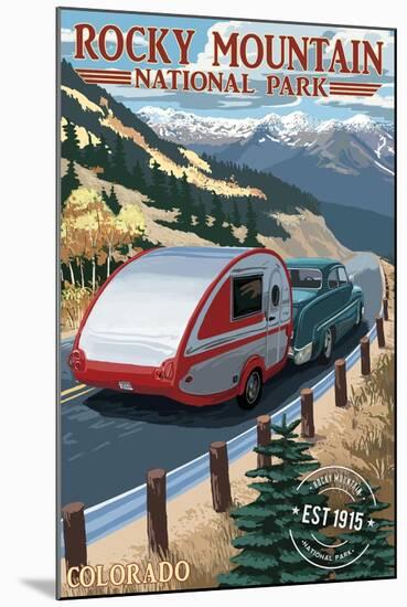 Rocky Mountain National Park - Retro Camper - Rubber Stamp-Lantern Press-Mounted Art Print